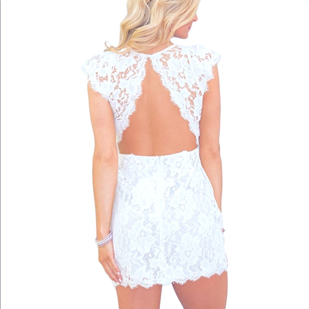 WHITE Mini Backless Bodycon Lace Dress